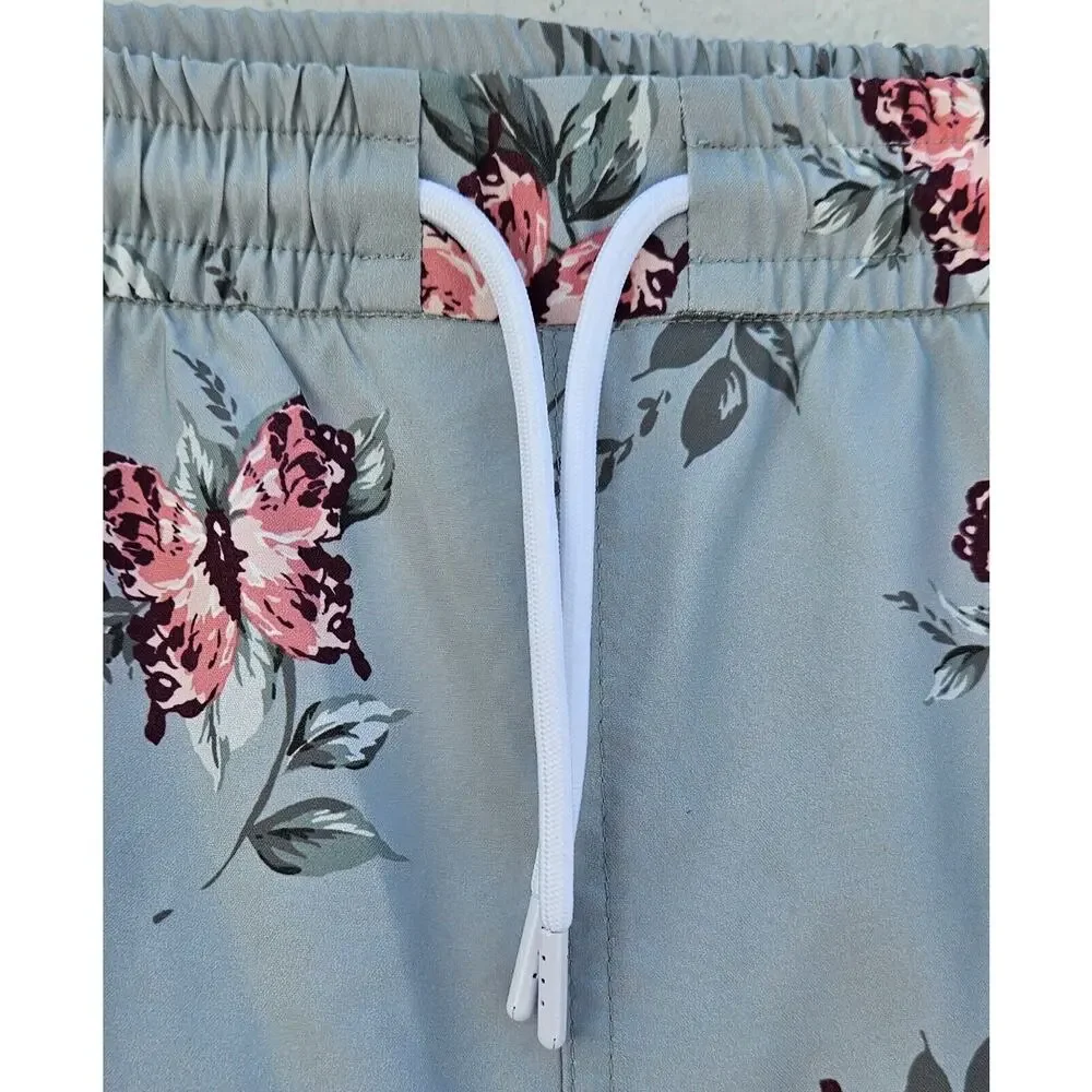 Abercrombie & Fitch Mens Swim Shorts XXL Blue Floral Butterfly Drawstring Trunks